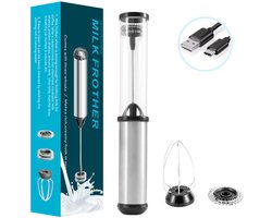 Elektrische melkopschuimer met dubbele kop - USB oplaadbare melkopschuimer - Geschikt voor het opschuimen van koffie, latte, cappuccino, room, macchiato en ei.