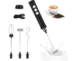 Elektrische melkopschuimer USB-oplaadbaar - 3 instelbare snelheden - Handschuimer met koffieroerders - Latte, cappuccino, warme chocolademelk