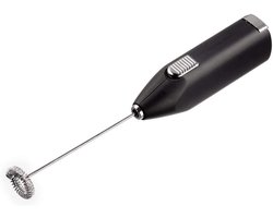 Famanu - Elektrische melkopschuimer draagbaar met roestvrijstalen garde, batterij-aangedreven melkklopper – zwart