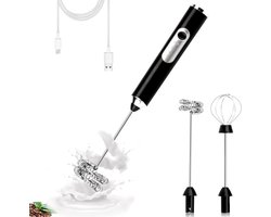 Handbediende Elektrische Melkklopper met Dubbele Slag - Zwarte USB Oplaadbare Drankenroerder - 3 Snelheden Verstelbare Elektrische Opschuimer - Afneembaar - Ontworpen voor koffie, latte, matcha, warme chocolademelk...