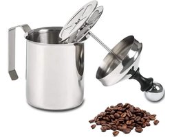 Handmatige melkopschuimer - 400 ml - RVS melkopschuimer - Dubbele draad handmatige melkopschuimer - Handmatige melkopschuimer voor perfect melkschuim - Keukengereedschap