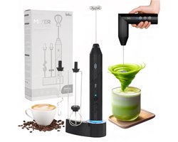 Iofia®-Electrische Melkopschuimer - 3 RVS Gardes - Matcha klopper- Romig resultaat in 15s - Handmatig- 90° Opvouwbaar Design -Inclusief Laad & Opberghouder- Zwart- 3 Snelheidsstanden- Krachtige motor -