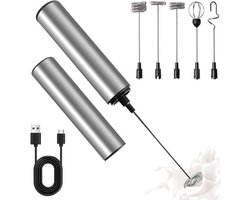 KARZO - Oplaadbare elektrische melkopschuimer, draagbare melkopschuimer, roestvrijstalen staaf met 3 snelheden, USB voor matcha, warme chocolademelk, cappuccino