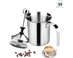 LifeStages - Melkopschuimer Handmatig - 400ml - Roestvrij Staal - Handmatige Dubbelmazige Melkopschuimer - 304 Roestvrij Staal Hand Melkopschuimer - Speciaal Drukmechanisme - Melkschuimer voor het Maken van Koffie en Cappuccino Schuimmelk