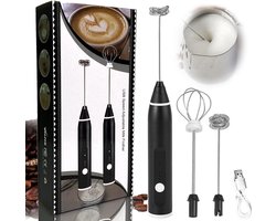 Melkopschuimer-2 opzetstukken -Snelle luchtbellen-USB-oplaadbaar-3 snelheden instelbaar-Lage ruis-Geschikt voor het kloppen van eieren en het opschuimen van melk.