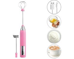 melkopschuimer electrisch- melkopschuimer elektrisch-melkklopper-melk opschuimer-melkopschuimer oplaadbaar-melkopschuimers-Elektrische Melkopschuimer met 3 Standen-Matcha klopper-voor Latte & Matcha- Roze zilver