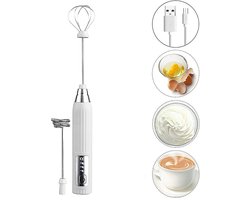melkopschuimer electrisch- melkopschuimer elektrisch-melkklopper-melk opschuimer-melkopschuimer oplaadbaar-melkopschuimers-Elektrische Melkopschuimer met 3 Standen-Matcha klopper-voor Latte & Matcha- Wit Zilver