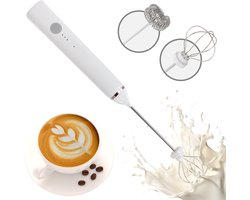 Melkopschuimer Elektrisch met 3 Standen - Sterke melk opschuimer - Oplaadbaar via Micro USB - Melkklopper met 2 opzetstukjes - Wit