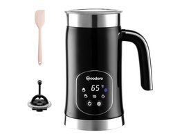 Melkopschuimer Elektrisch – Officieel PFAS- & Teflonvrij – Elektrische Melkopschuimer Zwart 45 dB – 5-in-1 Warm & Koud – Milk Frother 350 ml – Melkopschuimer Electrisch – Woodoro