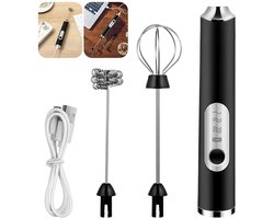 Melkopschuimer Handmatig Elektrisch - Matcha Klopper - Elektrische Melkopschuimer - Makkelijk Op te Bergen - Oplaadbaar via USB-C - met 2 Roerstaafjes van Roestvrij Staal (304) - Zwart