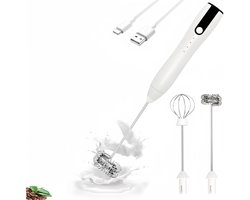 Melkopschuimer - Melkopschuimer elektrisch - Melkopschuimers - Elektrische opschuimer - Handmixer - Dubbele garde - USB-C oplaadbaar - 3 instelbare snelheden - Koffieschuimer - Drankgarde - Latte - Matcha - Warme chocolademelk - Ei -Geschenkset - Wit