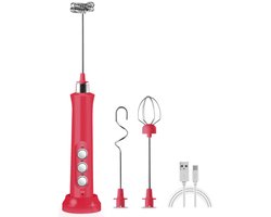 Melkopschuimer - Melkopschuimer elektrisch - Melkopschuimers - Melkopschuimer electrisch - USB oplaadbare melkopschuimer - 3-snelheden elektrische schuimmaker - Met roestvrijstalen garde - Voor koffie-cappuccino-latte-matcha-eiwitpoeder - Rozerood