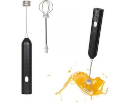 Melkopschuimer - Melkopschuimers - Melkopschuimer elektrisch - Elektrische opschuimer - Melkopschuimer electrisch - USB oplaadbaar - Draagbaar - Mini garde met 2 kloppers - Latte - Cappuccino - Ei - Koffie - Geschenkset - Zwart