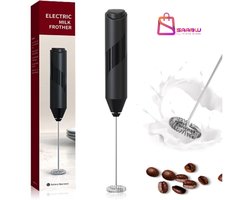 Melkopschuimer Mini – Elektrische Koffiemixer voor Cappuccino, Latte & Chocolademelk – melkopschuimer elektrisch – melkopschuimers – melk opschuimer – Zwart – 34638