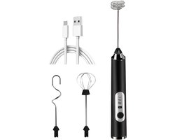 Melkopschuimer - USB - Elektrische melkopschuimer - Elektrische garde - Oplaadbare melkopschuimer - met 3 gardes - voor koffie, latte, slagroom, opgeklopte eieren - Zwart