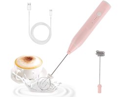Milk Frother Handheld, Mini Rechargeable Milk Frother Handheld with 2 Eggbeater Heads Coffee Electric Whisk Drink Foam Mixer for Latte Cappuccino Hot Chocolate Egg (Pink)