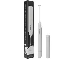 Minismus Melkopschuimer Handmatig Elektrisch, Matcha Klopper, Elektrische Melkopschuimer, Makkelijk Op te Bergen, Werkt op Batterijen en Handige Opbergkoker - Wit