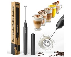 Minismus Melkopschuimer Handmatig op Batterijen, Matcha Klopper, Elektrische Opschuimer, Makkelijk Op te Bergen, Handige Opbergkoker - Zwart