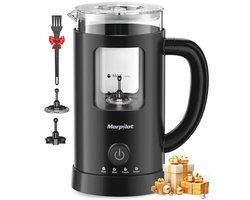 Morpilot Elektrische melkopschuimer, 130-600 ml, 550 W, 4-in-1 melkopschuimer voor warm en koud, visueel glas, latte-design, zwart