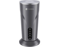 Omniexa Melkopschuimer – 300ml - 4-in-1 Draadloos & Stil – Warm & Koud Melkopschuim – Luxe Barista Melkopschuimer met Warmhoudfunctie - Grijs