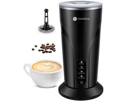 Omniexa Melkopschuimer – 4-in-1 Draadloos & Stil – Warm & Koud Melkopschuim – Luxe Barista Melkopschuimer met Warmhoudfunctie – 300ml - Zwart
