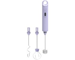 Oplaadbare automatische handheld melkopschuimer met vervangende mengkoppen en drie snelheden voor het opschuimen van melk, koffie, latte en chocolademelk