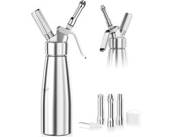 Slagsroomspuit 500 ml - Aluminium Melk Opschuimer met 3 Spuitmonden voor Taartdecoratie