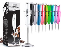 SWILIX ® Melkopschuimer met RVS Houder - Handmatige Melk Opschuimer - Elektrisch - Wit