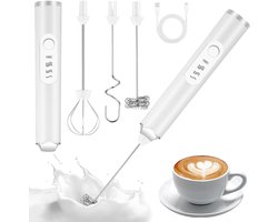 USB Opklopstaaf 3-in-1 - Draadloze Melkopschuimer met 3 Kopsets & 3 Snelheden - USB-C Oplaadbaar voor Koffie, Cappuccino, Eieren Kloppen en Sauzen - Wit