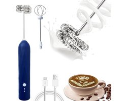 Zavira® Melkopschuimer - handmatig - Melkklopper - Blauw - Oplaadbaar