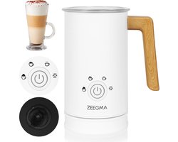 Zeegma Milkee Elektrische Melkopschuimer 240ml - 500W - 4 Opschuimstanden, Touchscreen, Anti-aanbaklaag, Voor Koffie en Melkdranken - Verwarmen en Opschuimen van Melk met Moderne Houten Afwerking