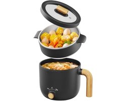Coopi - Elektrische Kookpot - 1.5L-Draagbaar-Anti-aanbak-Dubbele Vermogensregeling-Snelle Opwarming-Compact - Zwart