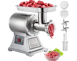 Elektrische Vleesmolen - Gehaktmolen - 250kg/Uur - RVS Maalmessen - 2 Maalschijven - Extra Onderdelen - 1100 Watt - Zilver