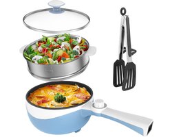 Hotpot Electrisch Chinees – Kaasfondue Pan Elektrische Multipan – Multifunctioneel 1.7L - Chinese Fondue 200/600Watt – Saute Pan – Friteuse – Hete Pan- Stomer – Langzame Kookplaat – Gemakkelijk Schoon te Maken - Blauw