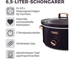 Infinity Slowcooker - 6.5L - 270W - 3 Kookstanden - Warmhoudfunctie - Zwart En Roségoud - Huishoudelijke Apparaten