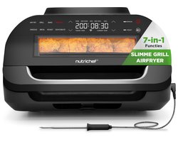 NutriChef Grill – Slimme Grill & Airfryer - SmokelessGrill Kookfuncties, 6L - Slimme Thermometer - Afneembare Antiaanbak Grilplaten