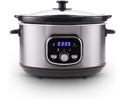 RVV® Slowcooker met timer - Slowcooker - Crockpot - Zilver - ‎25cm x 32cm x 23cm