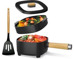 VIN® Hotpot Electrisch – Kaasfondue Pan Elektrische Multipan – Multifunctioneel 2L - Chinese Fondue 350/800Watt – Saute Pan – Friteuse – Hete Pan- Stomer – Langzame Kookplaat – Gemakkelijk Schoon te Maken - Zwart