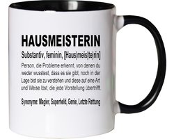 Grappige koffiemok met conciërge tekst - dubbelzijdig bedrukt - leuk cadeau voor werk