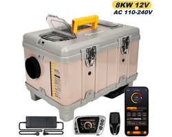 8KW Diesel Luchtverwarmer 12V/220V – Draagbare Standkachel met Bluetooth App, Zelfreiniging & Hoogtemodus – Voor Camper, Bus, Truck & Bestelwagen