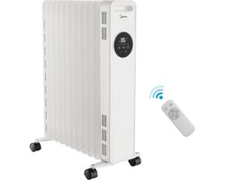Midea olieradiator 2300W, luchtverhitter, energiebesparend, stil, elektrische kachel met 11 ribben, thermostaat, 24-uurs timer, 3 verwarmingsniveaus met afstandsbediening, LED-display, kantel- en oververhittingsbeveiliging, ECO-modus