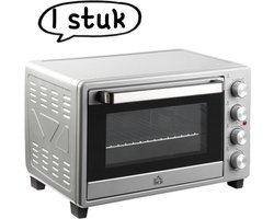 1 stuk - Mini-oven - 32 liter - 1600 W - Elektrische oven met slakkenbak - Roestvrij staal en glas - Zilver - 52,2 x 38,1 x 33,5 cm