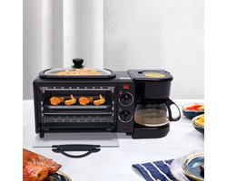 3 in 1 ontbijtstation - oven - koekenpan - koffiezetapparaat - multifunctioneel - 9 liter oven - 450 W - 4 kg - 45 x 18 x 26 cm