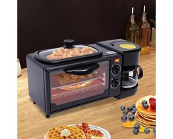 3 In 1 ontbijtstation - Oven - Koekenpan - Koffiezetapparaat - Multifunctioneel - 9 Liter oven - 450 W - 4 kg - 45 x 18 x 46 cm