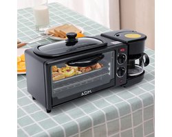 ADM 3-in-1 Ontbijtstation – Koffiezetapparaat, Grillplaat & Mini Oven – 1050W – 9L – Voor Thuis, Studentenkamer of Caravan