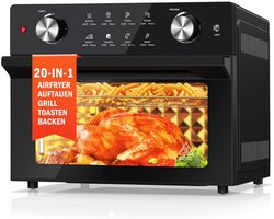 Airfryer Oven 30 L, 1800 W, temperatuur 100–230 °C, 360° heteluchtcirculatie, binnenverlichting, draaiknop,uitdroging van planten, zwart