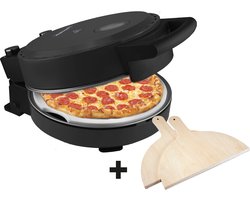 Bestron Turbo Pizzaoven voor pizza's in 5-10 minuten, elektrische pizzaoven met echte maximumtemperatuur van 320°C, inclusief pizzasteen en 2 grote houten spatels, Black Label, kleur: Matzwart