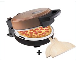 Bestron Turbo Pizzaoven voor pizza's in 5-10 minuten, elektrische pizzaoven met echte maximumtemperatuur van 320°C, inclusief pizzasteen en 2 grote houten spatels, Copper Collection, kleur: Copper