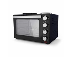 BROCK Elektrische Mini Oven 30L met 2 Kookplaten – Combi Convectieoven & Grill – 1600W – Vrijstaande Compacte Oven voor Keuken of Camping – Zwart