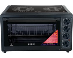 BROCK Elektrische Mini Oven 50L met 2 Keramische Kookplaten – 1800W Vrijstaande Combi Convectie Oven met Grill – Zwart